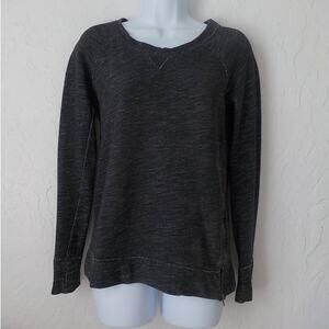 J Crew Black Thermal Top Sweatshirt Women size XS Pullover Zip Hem Long Sleeves